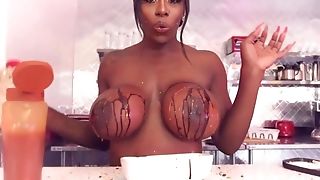 Black Waitress With Gigantic Tits Mystique Gets Nasty And Finger Fuck Twat